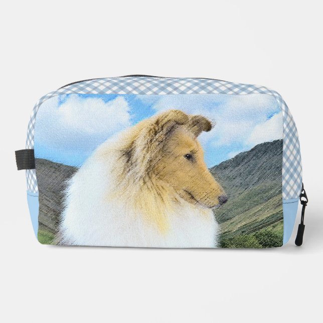 Collie Painting Rough Sable Merle Original Dog Art Waschbeutel (Vorderseite)