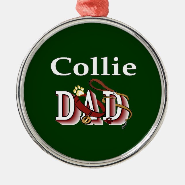 Collie Papa darks Silbernes Ornament (Vorne)