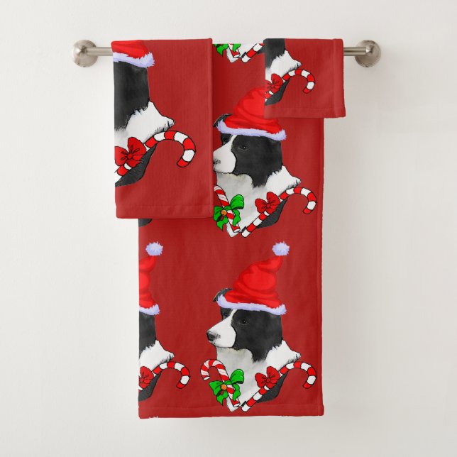 Collie Puppy Christmas Badhandtuch Set (Insitu)