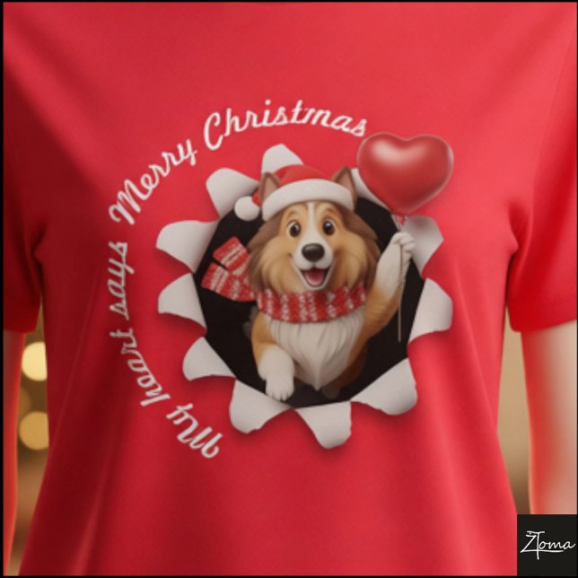 Collie Puppy Christmas Heart Scarf Fluffy T-Shirt (Von Creator hochgeladen)
