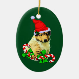 Collie Puppy Christmas Keramikornament