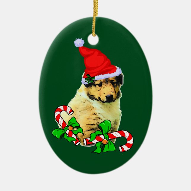 Collie Puppy Christmas Keramikornament (Vorne)