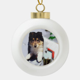 Collie Puppy Christmas Mailbox Keramik Kugel-Ornament