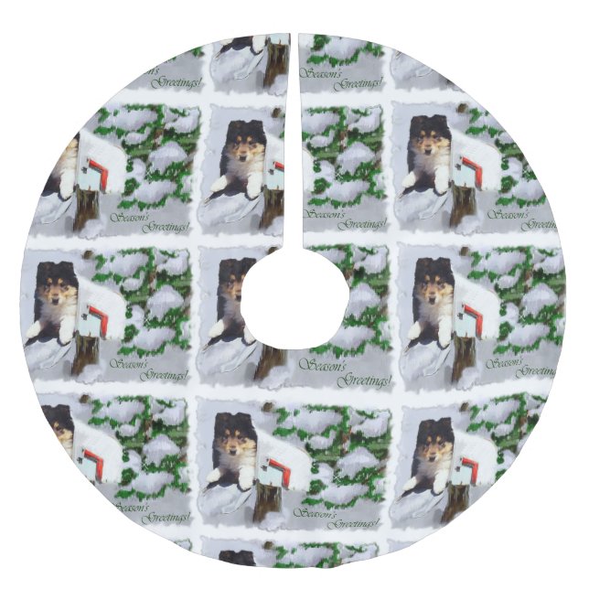 Collie Puppy Christmas Mailbox Polyester Weihnachtsbaumdecke (Vorderseite)
