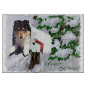 Collie Puppy Christmas Mailbox Schneidebrett