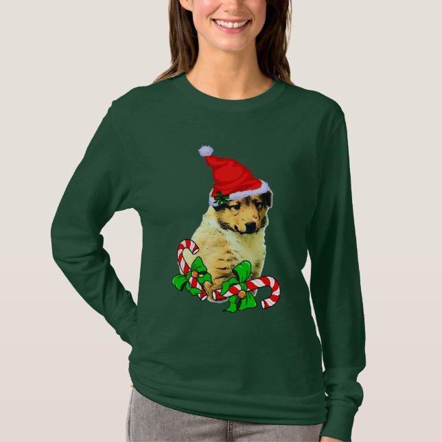 Collie Puppy Christmas Merry T-Shirt (Vorderseite)