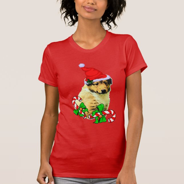 Collie Puppy Christmas Merry T-Shirt (Vorderseite)