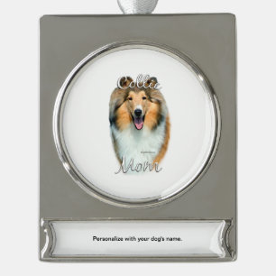 Collie (rau) Mama 2 Banner-Ornament Silber