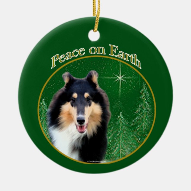 Collie (rau) Peace Keramik Ornament (Vorne)