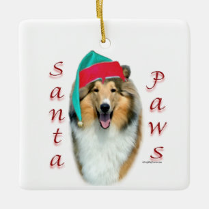 Collie (rau) Santa Paws Keramikornament