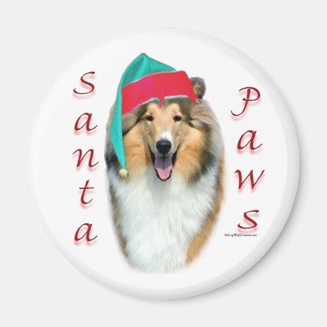 Collie (rau) Santa Paws Magnet (Vorne)