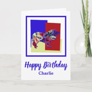 Collie Rough Dog Red Blue Yellow Birthday Card Karte