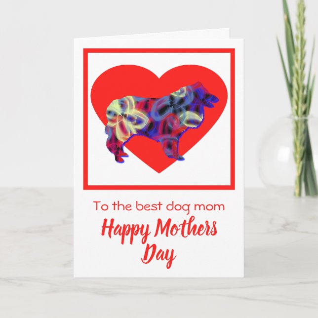 Collie Rough Dog Red Heart Mother Day Card Dankeskarte (Vorderseite)