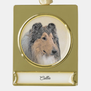 Collie (Rough) Malerei - Niedliche Original Hunde Banner-Ornament Gold