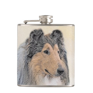 Collie (Rough) Malerei - Niedliche Original Hunde Flachmann