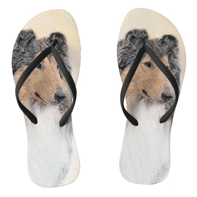 Collie (Rough) Malerei - Niedliche Original Hunde  Flip Flops (Fußbett)