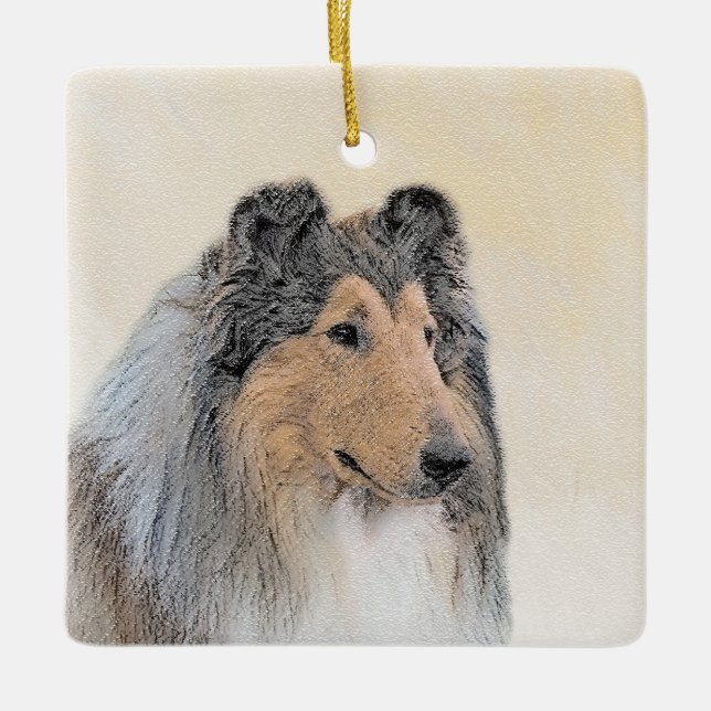 Collie (Rough) Malerei - Niedliche Original Hunde  Keramikornament (Vorderseite)