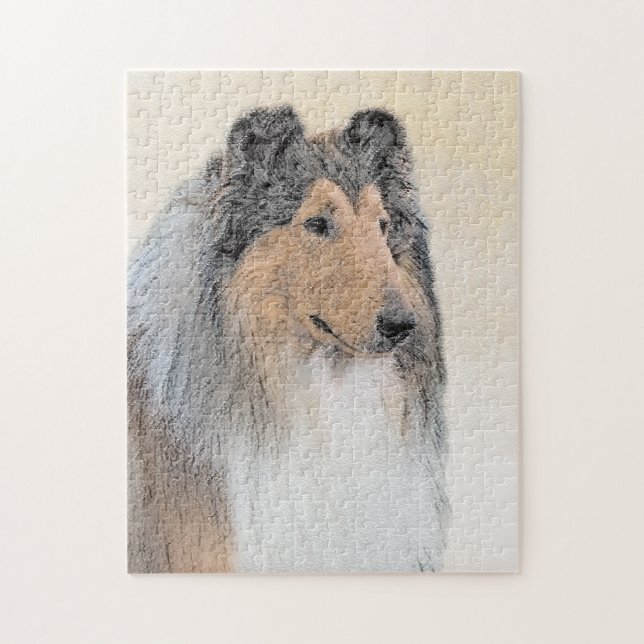 Collie (Rough) Malerei - Niedliche Original Hunde  Puzzle (Vertikal)