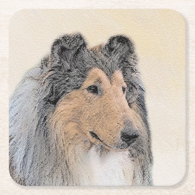 Collie (Rough) Malerei - Niedliche Original Hunde  Rechteckiger Pappuntersetzer (Vorderseite)