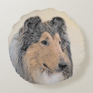 Collie (Rough) Malerei - Niedliche Original Hunde  Rundes Kissen