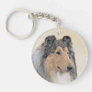 Collie (Rough) Malerei - Niedliche Original Hunde Schlüsselanhänger