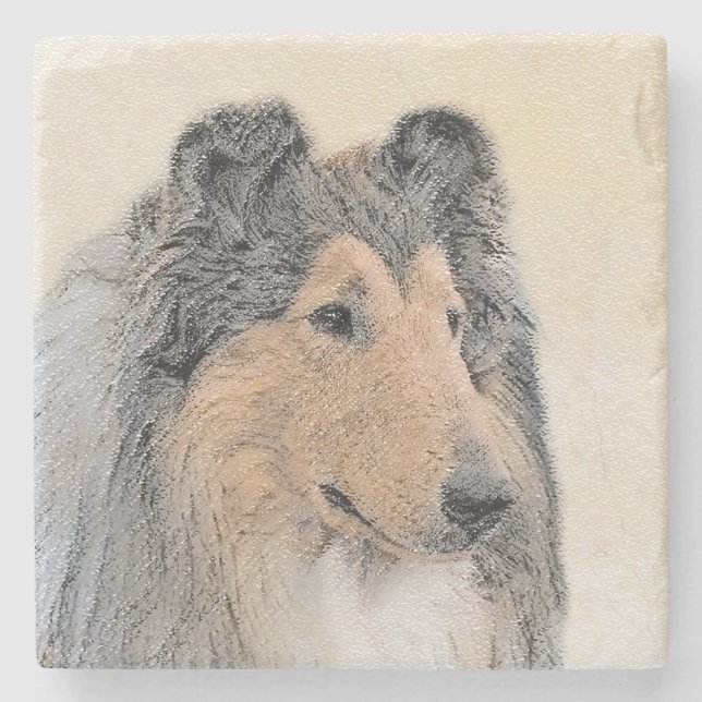 Collie (Rough) Malerei - Niedliche Original Hunde  Steinuntersetzer (Vorderseite)