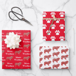 Collie Rough Niedlich Hund Silhouette Red Merofmas Geschenkpapier Set