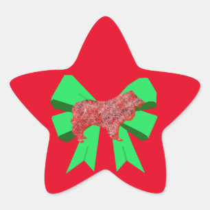 Collie Rough Red Dog & Green Bow Weihnachten Stern-Aufkleber