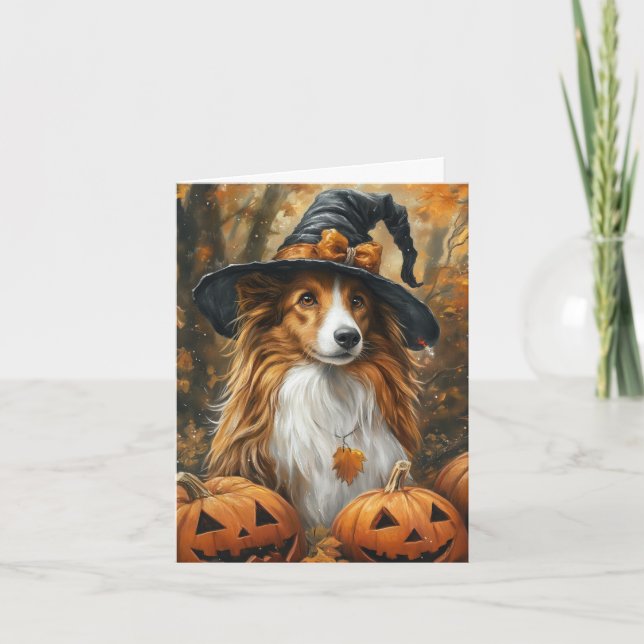 Collie/Sheltie Halloween Feiertagskarte (Vorderseite)