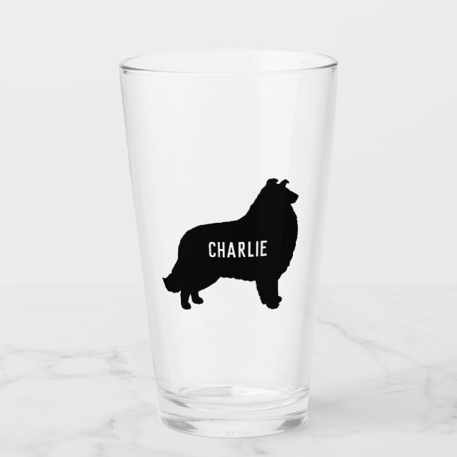 Collie Silhouette Custom Dog Breed Drink Glass Glas (Vorderseite)