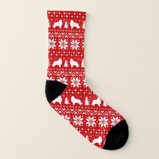 Collie-Silhouette-rotes Weihnachtsmuster Socken (Links - Innen)