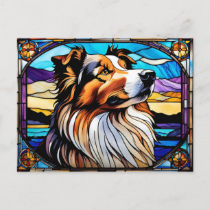 Collie Stains Glass Look Postkarte
