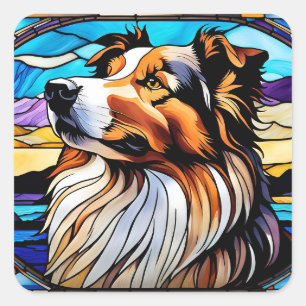 Collie Stains Glass Look Quadratischer Aufkleber