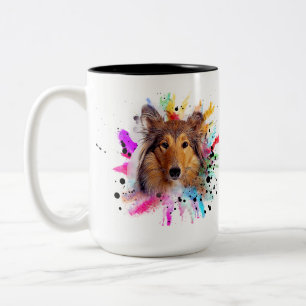 Collie Vater / Collie Mama Aquarell Foto Zweifarbige Tasse
