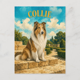 Collie, Vintage Wasserfarben-Hundekunst Postkarte