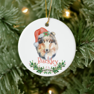 Collie Weihnachten personalisierte Wasserfarbe Keramik Ornament