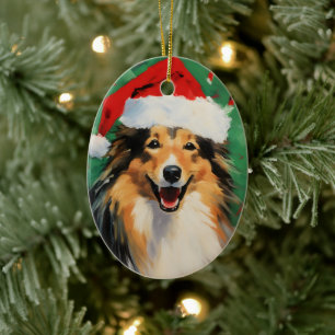 Collie Weihnachtsmalerei Keramik Ornament