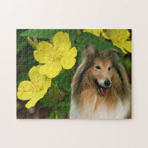 Collie Yellow Primrose Dog Art Puzzle