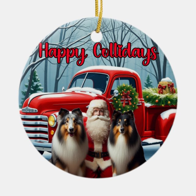 Collies, Santa, Red Truck Ornament (Vorne)