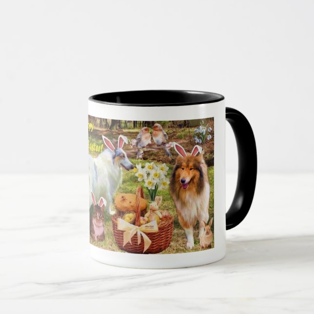 Collies und Kätzchen feiern als Osterhasen Tasse (VorderseiteRechts)