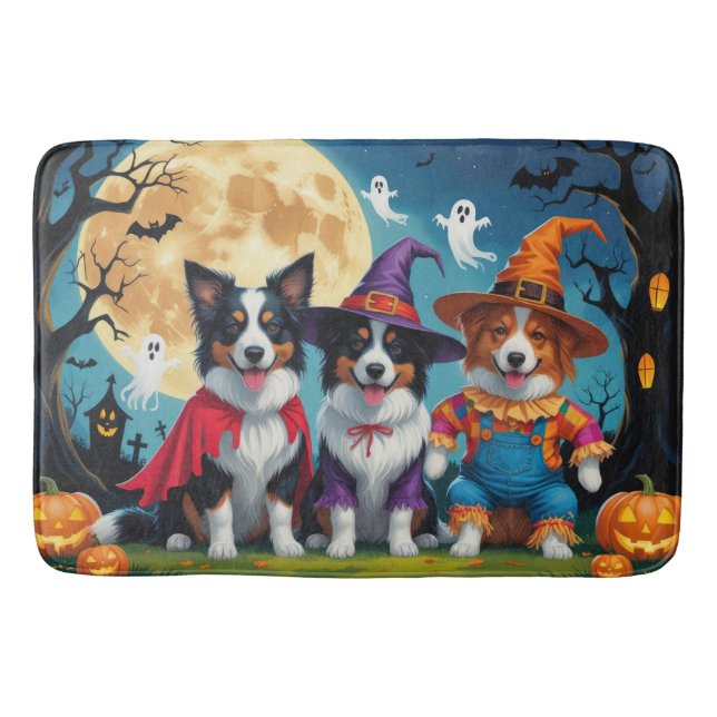 Colliese an der Grenze Hunde Pumpkin Halloween Fun Badematte (Vorderseite)