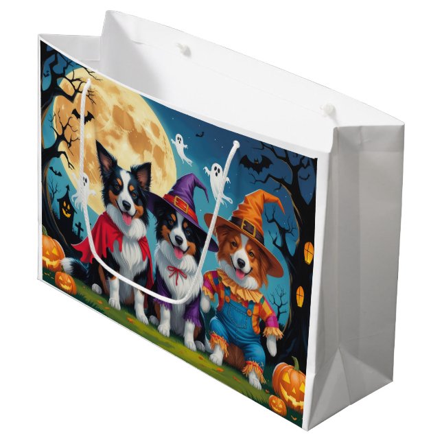 Colliese an der Grenze Hunde Pumpkin Halloween Fun Große Geschenktüte (Vorderseite Schrägansicht)