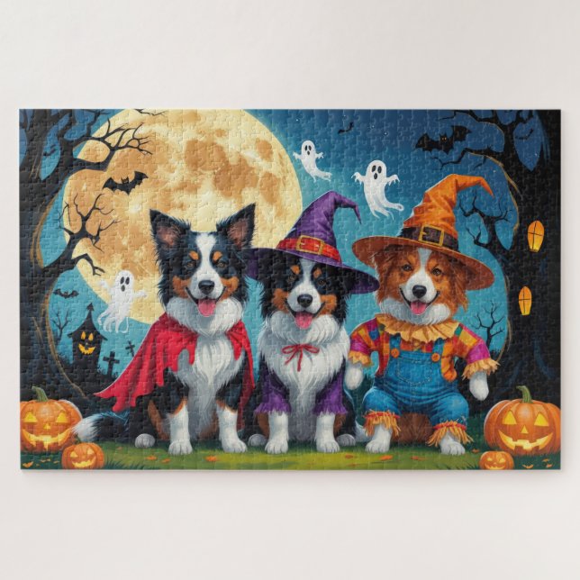 Colliese an der Grenze Hunde Pumpkin Halloween Fun Puzzle (Horizontal)