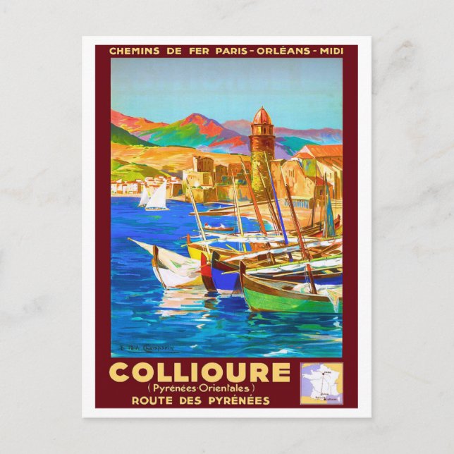 Collioure, Pyrenäen, Frankreich, Boote im Hafen,Vi Postkarte (Vorderseite)