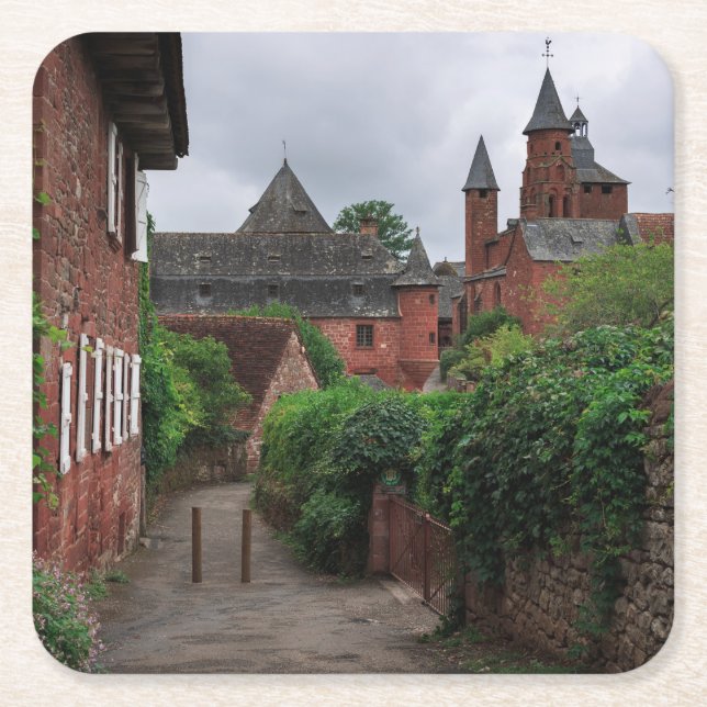 Collonges-La-Rouge, der rote Dorf-Untersetzer Rechteckiger Pappuntersetzer (Vorderseite)
