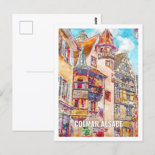 Colmar Alsace Frankreich Reisen Place Watercolor Postkarte