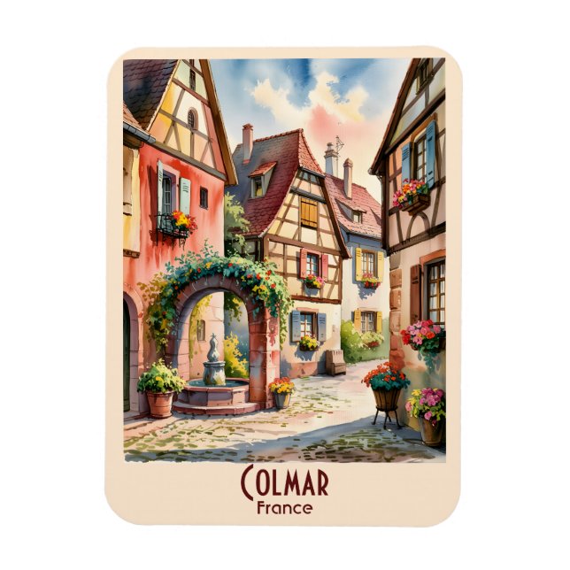 Colmar France Alsace Watercolor Travel Custom Text Magnet (Vertikal)