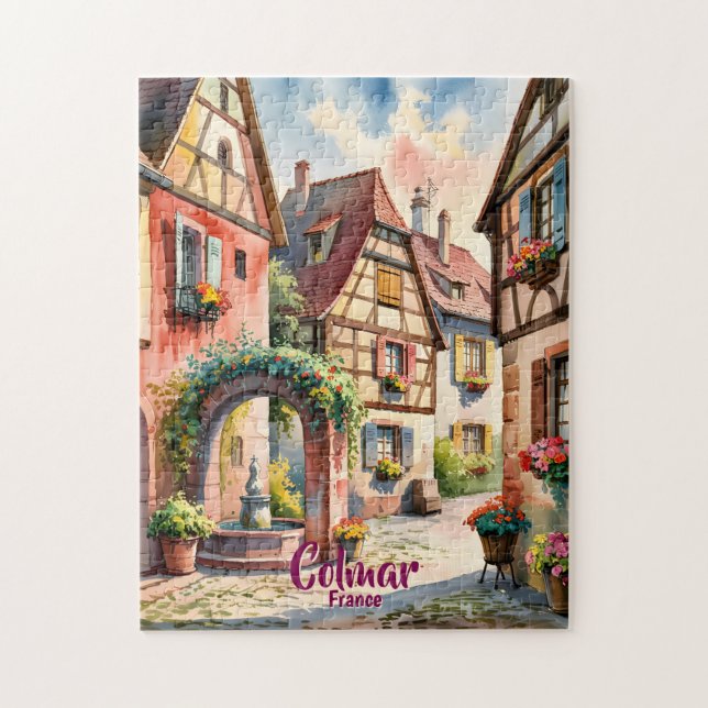 Colmar France Alsace Watercolor Travel Custom Text Puzzle (Vertikal)