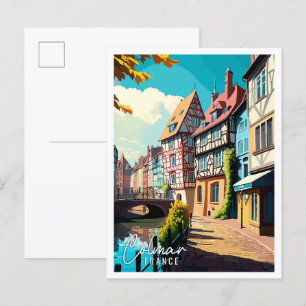 Colmar France Art Vintage Reise Illustration Postkarte