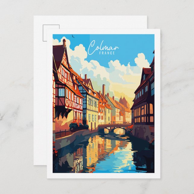 Colmar France Vintage Reise Illustration Postkarte (Vorne/Hinten)